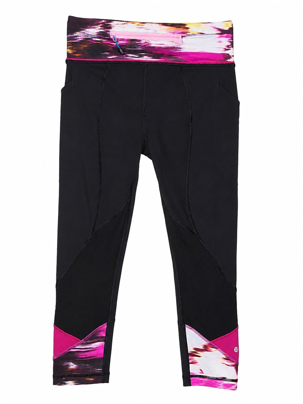 Lululemon Black Cropped Leggings Pink Multicolor Waistband Women’s Size 4